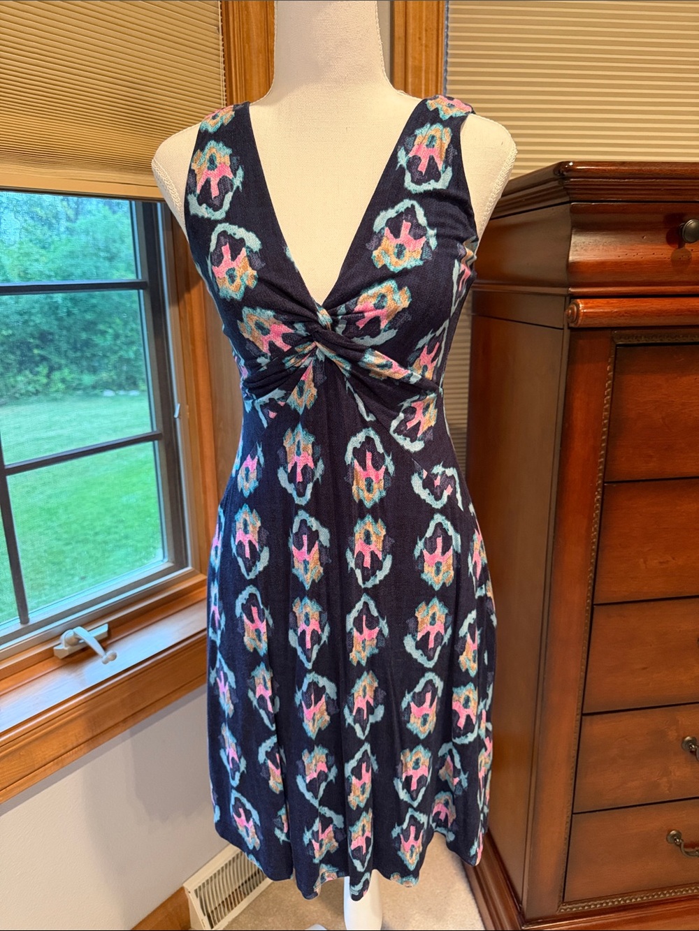 Nic + Zoe Sleeveless Navy Twist-Front Floral Print Dress P/P EUC